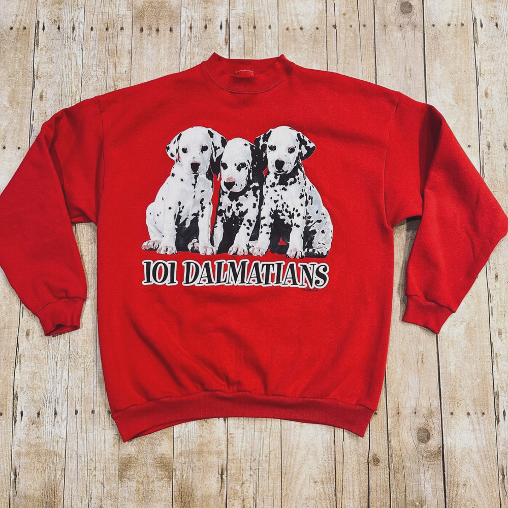 Vintage 90's Disney 101 Dalmations Red OSFM Crewneck Sweatshirt Puppy Graphic
